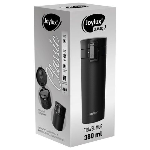 Термокружка 380 мл JOYLUX CLASSIC, нержавеющая сталь SUS304, черный матовый, 700270