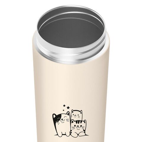 Термокружка 380 мл JOYLUX CLASSIC CAT, нержавеющая сталь SUS304, бежевый с принтом, 700272