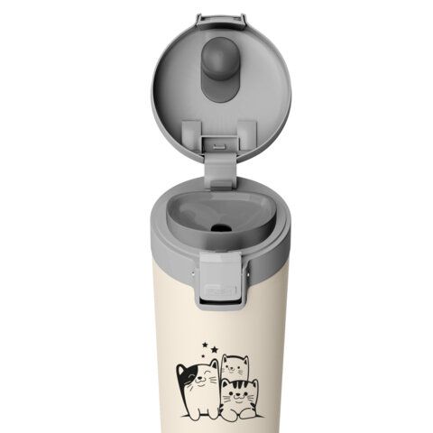 Термокружка 380 мл JOYLUX CLASSIC CAT, нержавеющая сталь SUS304, бежевый с принтом, 700272