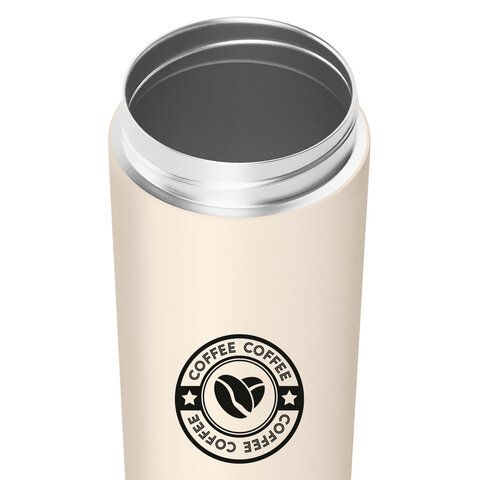 Термокружка 380 мл JOYLUX CLASSIC COFFEE, нержавеющая сталь SUS304, бежевый с принтом, 700273