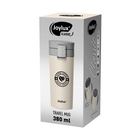 Термокружка 380 мл JOYLUX CLASSIC COFFEE, нержавеющая сталь SUS304, бежевый с принтом, 700273