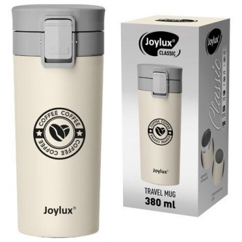 Термокружка 380 мл JOYLUX CLASSIC COFFEE, нержавеющая сталь SUS304, бежевый с принтом, 700273