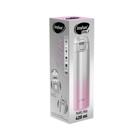 Термокружка 420 мл JOYLUX ULTRA GRADIENT, нержавеющая сталь SUS304, белый/розовый, 700276