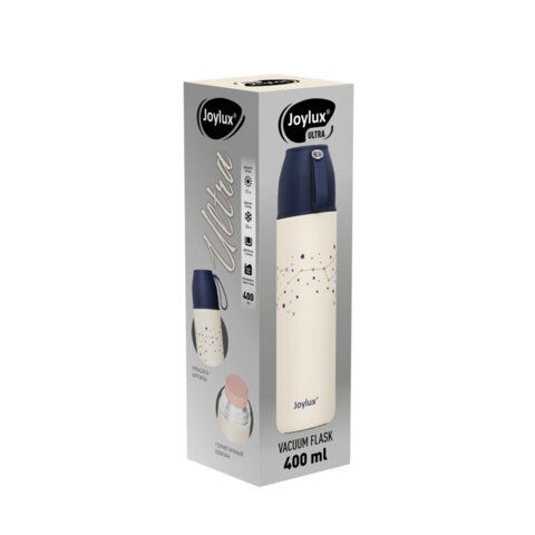 Термос 0,4 л JOYLUX ULTRA, нерж. сталь SUS304, крышка/кружка + ремешок, звезды, 700311