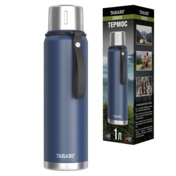 Термос 1л CHOICE, нержавеющая сталь SUS316, крышка/кружка, ремешок, синий матовый, TAIGARU (ТАЙГАРУ), 700313