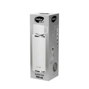 Термос 0,75 л JOYLUX ULTRA, нерж. сталь SUS316, крышка/кружка, питейник, сито, белый матовый, 700315