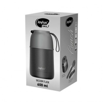 Термос 0,6л для еды/напитков с широким горлом, JOYLUX LUNCH, нерж. сталь SUS304, ложка-вилка, 700326