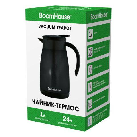 Чайник-термос 1л COFFEE BREAK, нержавеющая сталь SUS304, черный, ТЕРМОЧАЙНИК, BOOMHOUSE (БумХаус), 700328
