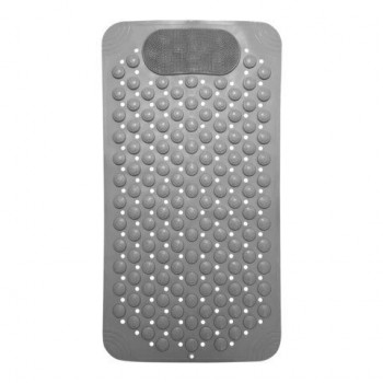 Коврик для ванны противоскользящий с теркой для ступней 68х36см, серый, ПВХ, присоски, PRIMILA, 700389