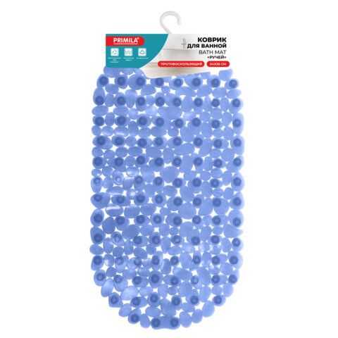 Коврик для ванны противоскользящий 64х36см "Ручей", овальный, голубой, ПВХ, PRIMILA, 700390