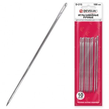 Иглы для шитья и прошивки документов D-215 ручные (цыганские), длина 100 мм, 10 штук, DEVELIA 10 шт., 700396