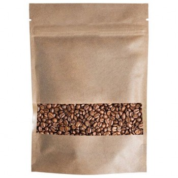 Пакет Дой-Пак с замком ZIP LOCK, крафт с окном 60 мм, 180 х 260 + 40 мм, 100 штук 150 мкм, BRAUBERG, 700693