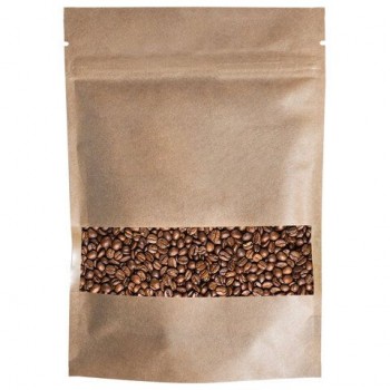 Пакет Дой-Пак с замком ZIP LOCK, крафт с окном 60 мм, 200 х 300 + 50 мм, 100 штук 150 мкм, BRAUBERG, 700694