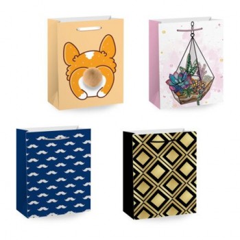 Пакет подарочный (1 штука) 11х6х15см (S) "Collection Small", ассорти, глиттер, фольга, пушистый хвостик, ЗОЛОТАЯ СКАЗКА 24 шт., 700803