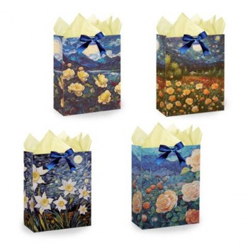 Пакет подарочный (1 штука) 18х10х23см (M) "3D Flowers", ассорти, с тишью, ЗОЛОТАЯ СКАЗКА 24 шт., 700809