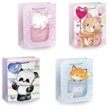 Пакет подарочный (1 штука) 26х13х32см (L) "Lovely Animals", ассорти, глиттер, ЗОЛОТАЯ СКАЗКА 12 шт., 700816