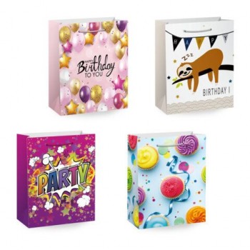Пакет подарочный (1 штука) 26х13х32см (L) "Party Collection", ассорти, глиттер, фольга, ЗОЛОТАЯ СКАЗКА 12 шт., 700817