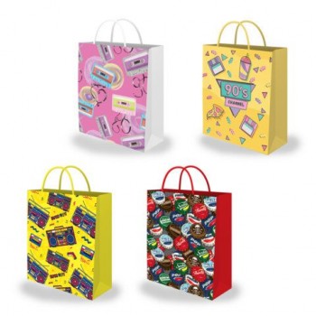 Пакет подарочный (1 штука) 26х13х32см (L) "I Love 90th", ассорти, ламинированный, ЗОЛОТАЯ СКАЗКА 12 шт., 700819