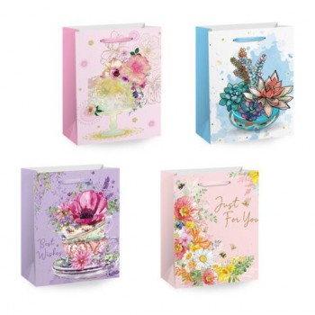 Пакет подарочный (1 штука) 33х13х45см (XL) "Flower Mix", ассорти, глиттер, фольга, ЗОЛОТАЯ СКАЗКА 12 шт., 700825