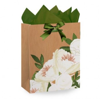 Пакет подарочный (1 штука) 26х13х32см (L) "Flower Kraft", с тишью, глиттер, ЗОЛОТАЯ СКАЗКА, 700838