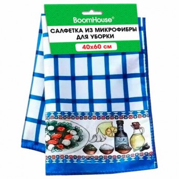 Салфетка из МИКРОФИБРЫ универсальная 40 х 60 см, синяя клетка, орнамент, 240 г/м2, BOOMHOUSE 12 шт., 700881
