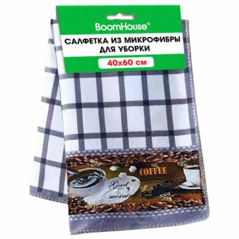 Салфетка из МИКРОФИБРЫ универсальная 40 х 60 см, фиолетовая клетка, орнамент, 240 г/м2 BOOMHOUSE 12 шт., 700882