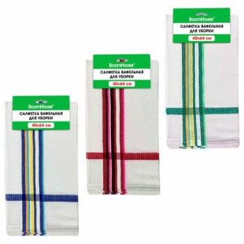 Салфетка вафельная универсальная ХЛОПОК 40 х 64 см, цветная полоска, ассорти, BOOMHOUSE 12 шт., 700884