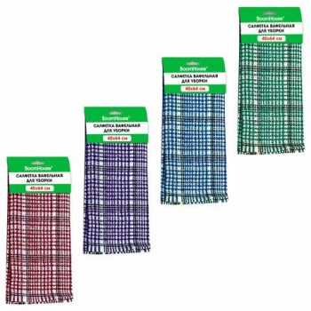 Салфетка вафельная универсальная ХЛОПОК 40 х 64 см, мелкая клетка, ассорти, BOOMHOUSE 12 шт., 700885