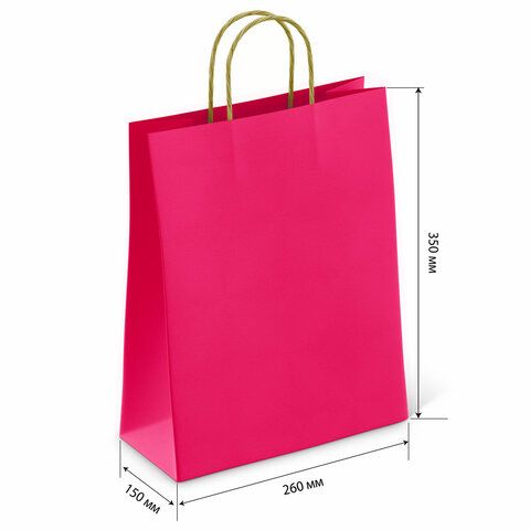 Крафт пакет бумажный Ruby red 26х15х35см с кручеными ручками, плотность 80гр/м2, моно, 112412