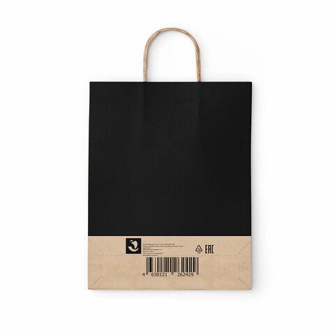 Крафт пакет бумажный Black 26х15х35см с кручеными ручками, плотность 80 гр/м2, моноцв, 112429