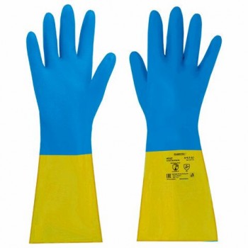 Перчатки неопрен КЩС ULTRA NEOPRENE химически устойчивые, с х/б напылением, цвет сине-желтый, размер 9-9,5 (L-большой), RABBITEX, 701115