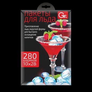 Пакеты для приготовления льда с завязками, 10 пакетов по 28 ячеек, 280 шариков, GRIFON 24 шт., ШК1207, 101-120