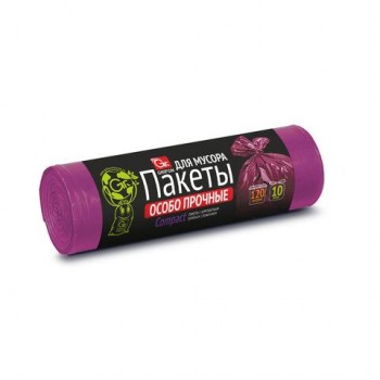 Мешки для мусора особопрочные 120л фиолетовые в рулоне 10 шт, ПНД, 100х67см, 12 мкм, GRIFON 8 шт., ШК0849, 101-553