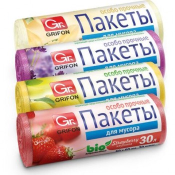 Мешки для мусора Арома 30л в рулоне ассорти, 20шт, ПНД, 26х53,5 см, 9 мкм, GRIFON 15 шт., ШК0200, 101-020