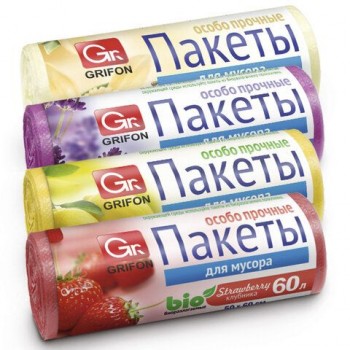 Мешки для мусора Арома 60л в рулоне ассорти, 20шт, ПНД, 56х53,5 см, 9 мкм, GRIFON 12 шт., ШК0231, 101-023