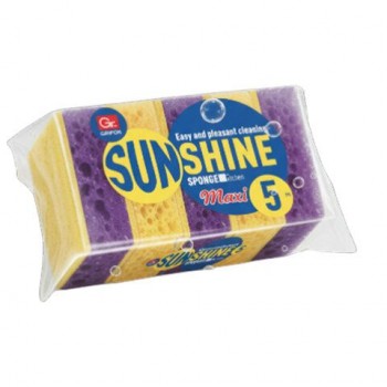 Губки для посуды 95х65х28 мм, КОМПЛЕКТ 5 шт, поролон/абразив, MAXI "Sunshine", GRIFON 15 шт., ШК0125, 910-012