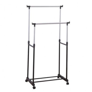 Вешалка для плечиков двухъярусная BOOMHOUSE GR-003 (в900-1600*ш800*г400мм), пластик/металл, черный/хром, 701438