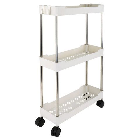 Этажерка (тележка) BOOMHOUSE (БУМХАУС) RC-030 3 яруса, на колесах, В63хШ40хГ14 см, металл/пластик, белый/хром, 701453