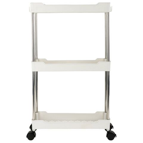 Этажерка (тележка) BOOMHOUSE (БУМХАУС) RC-030 3 яруса, на колесах, В63хШ40хГ14 см, металл/пластик, белый/хром, 701453