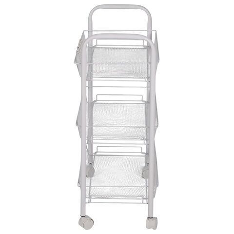 Этажерка (тележка) BOOMHOUSE (БУМХАУС) RC-003 3 яруса, на колесах, В62,5хШ42,5хГ25,5 см, металл, белая, 701456