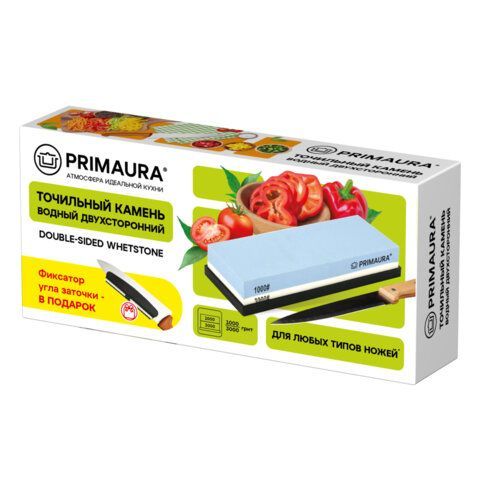 Точильный камень водный, 1000/3000 грит, с фиксатором угла заточки, PRIMAURA, 701627