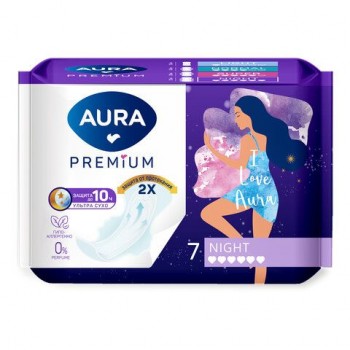 Прокладки женские гигиенические 7 шт, AURA Premium NIGHT, ш/к 16040, 13123