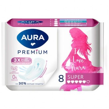 Прокладки женские гигиенические 8 шт, AURA Premium SUPER, ш/к 16033, 13122