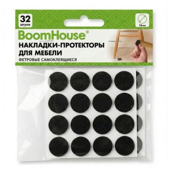 Накладки-протекторы для мебели ФЕТР самоклеящиеся, d=16 мм, черные, КОМПЛЕКТ 32 шт., BoomHouse 24 шт., 701813
