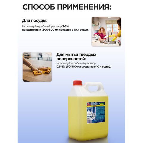 Средство для мытья посуды 5л ЗОЛУШКА, концентрат, &quot;Лимон&quot;, ш/к 10360, М-04-1к