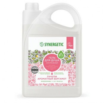 Гель для душа 3,5л SYNERGETIC "Пачули и ароматный бергамот" натуральный, биоразлагаем, 400350