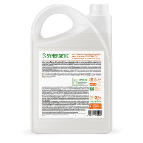 Гель для душа 3,5л SYNERGETIC "Карамельное яблоко и ваниль" натуральный, биоразлагаем, 400351