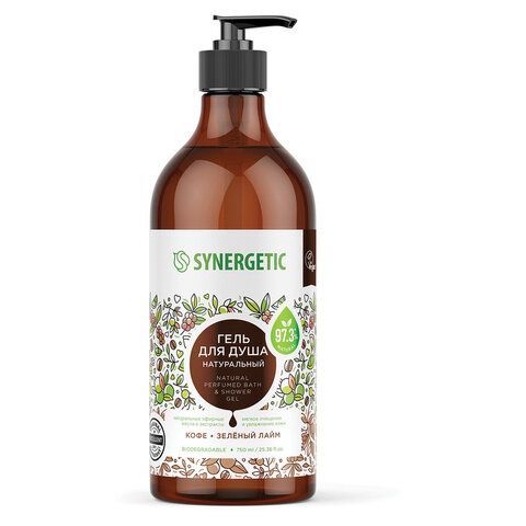 Гель для душа 750мл SYNERGETIC "Кофе и зеленый лайм" натуральный, биоразлагаемый, 400007