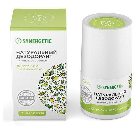 Дезодорант 50мл SYNERGETIC "Бергамот - зеленый лайм", роликовый, натуральный, 300016