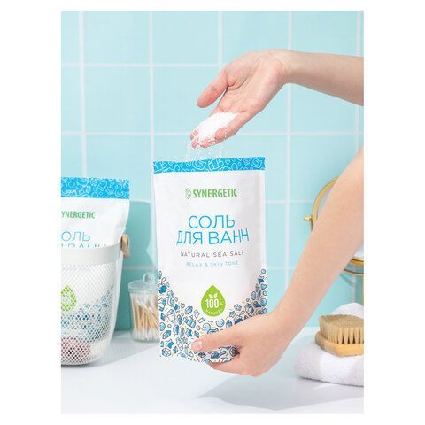 Соль для ванн 1кг SYNERGETIC "Детокс и расслабление", морская, натуральная, 300011